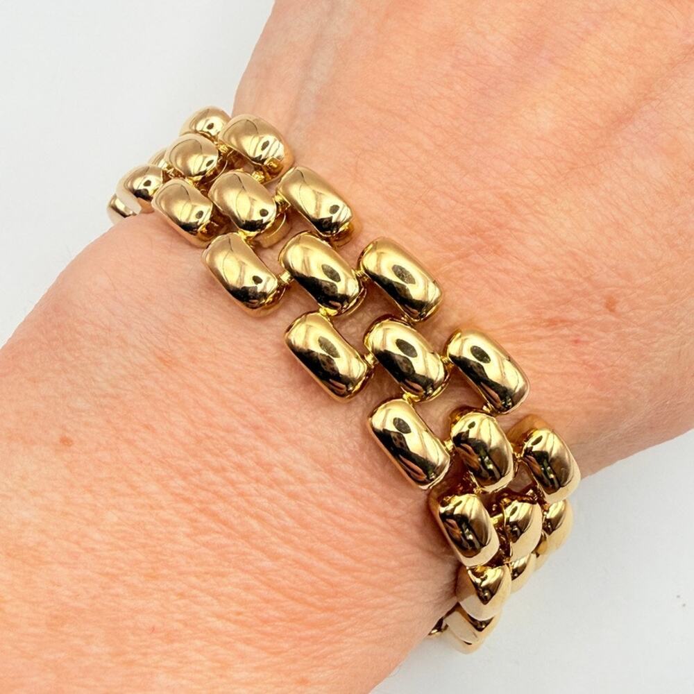 Erwin Pearl Vintage Gold Tone Wide Panther Link Bracelet Statement Chunky